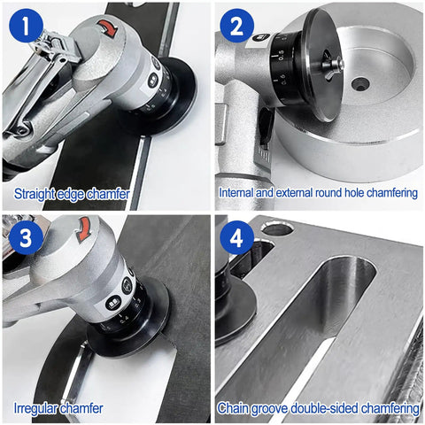 Aepiraza Mini Pneumatic Chamfering Machine Air Tool Deburrer for various chamfering techniques on metal and wood surfaces.