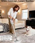 Professional Grade Multi Function Steam Mop With Detachable Handheld Steamer For Hardwood And Tile Floors Quick Heat Tech in use on carpet.