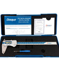Waterproof Digital Caliper 0-8 Inches 0-200 mm With IP67 Rating in blue case with instruction manuals visible.