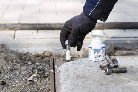 Applying Anti Seize High Tech Metal Free Assembly Paste For Clean DIY And Pro Use NSF Certified on bolts, 4.2 oz jar