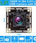 Front view of Sony IMX323 Low Light USB Camera Module With 100 Degree Wide Angle No Distortion Lens 1080P HD Video H264 UVC USB 2.0 Webcam Board For Computer And Laptop