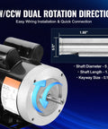 Industrial Grade 1.5HP Electric Motor 1725 RPM Dual Voltage 115V 230V 56C Frame Air Compressor Motor with CW CCW Rotation Shaft