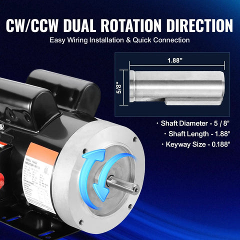 Industrial Grade 1.5HP Electric Motor 1725 RPM Dual Voltage 115V 230V 56C Frame Air Compressor Motor with CW CCW Rotation Shaft