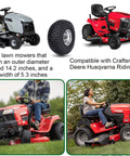 Front Tire And Wheel For 15x6.00-6 Lawn Mower Fits Riding Mowers From Craftsman Husqvarna And Deere, displayed on mowers