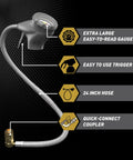 AC Recharge Gauge Kit With 24 Inch Hose Quick Connect Coupler And Trigger Dispenser For Cars And Trucks Extra Large Dial