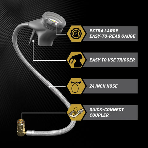 AC Recharge Gauge Kit With 24 Inch Hose Quick Connect Coupler And Trigger Dispenser For Cars And Trucks Extra Large Dial