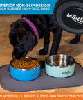 Game Changer Rock Solid Extra Thick Stainless Steel Dog Bowl 64 Oz Large Heavy Duty Pet Water And Food Dish with rubber non-skid base.