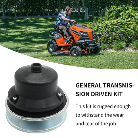 General Transmission Driven Kit Replacement For Husqvarna RS800 And AYP Craftsman shown with a riding mower in a garden.