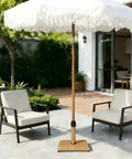 Heavy Duty 45 Lbs Patio Umbrella Base Pre Filled Concrete Stand For 6 To 12 Ft Market Umbrellas, poolside setting