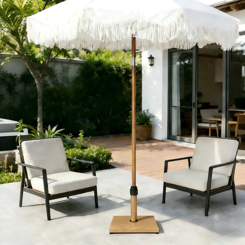 Heavy Duty 45 Lbs Patio Umbrella Base Pre Filled Concrete Stand For 6 To 12 Ft Market Umbrellas, poolside setting