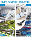 12 Inch UV Resistant Zip Ties, 1200 Pcs, 75 Lbs Tensile Strength used in home, office, garden, and engine room cable management settings.
