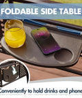 Foldable side table of Three Seat Outdoor Patio Porch Swing With PVC Adjustable Hardtop 3 In 1 Convertible Chair with phone and drink