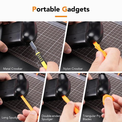Pro Grade PS5 PS4 PS3 Console Repair Kit tools: metal crowbar, nylon crowbar, long spudger, triangular pry blades on controller