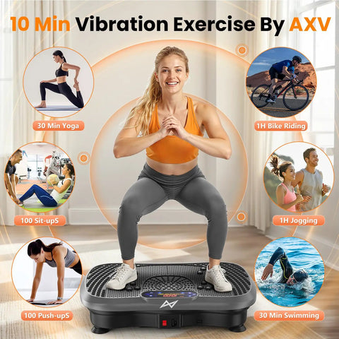 Woman exercising on Vibration Plate Fitness Platform For Full Body Workout, Bluetooth Shaker Board for muscle activation and toning.