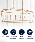Solid Six Light Pagoda Pendant Ceiling Lamp Offering Wide Forty Nine Inch Open Wire Cage Frame Finished In Classy Antique Gold Color Combined With Timeless Energy Saving Led Bulbs For Quick Home Glow Up And Easy Install