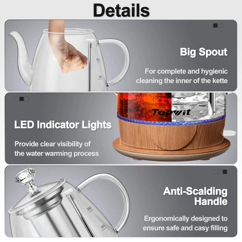 Glass Electric Kettle With Removable Stainless Steel Infuser 1 Liter Dual Purpose For Tea Coffee And Hot Water Auto Shut Off
