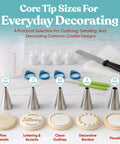 Versatile Big Time Premium 67 Piece Cookie Decorating Kit Featuring Royal Icing Tools with piping tips and measuring cup.