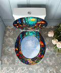 Toilet Seat Round Resin Bathroom with colorful stained glass design and floral accents, compatible with various toilet models.