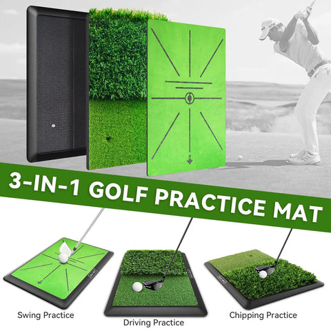Pro-Grade Indoor Outdoor Golf Practice Mat for Chipping and Swing Path Training with Durable Rubber-Backed Turf Surface
