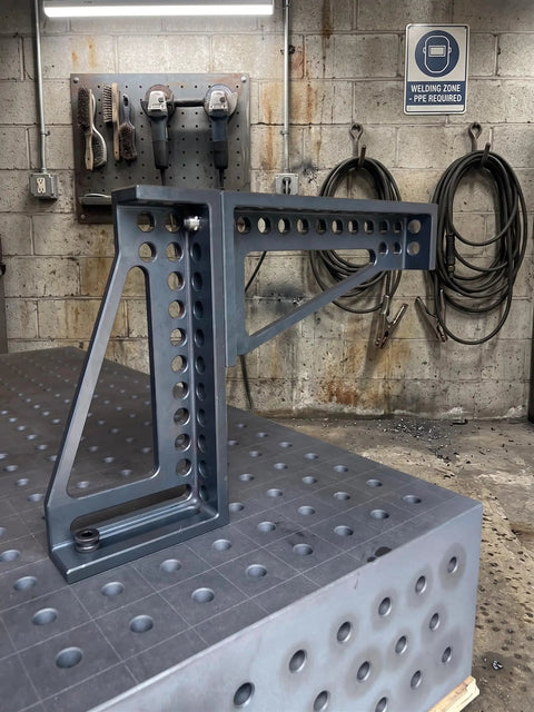 Built Tough 12 Inch Welding Clamping Square And Table Extension Kit Featuring Precision Machined 90 Degree Positioning Riser Blocks on workbench.