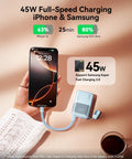 Ultra Mini 10000mAh USB C Power Bank With 45W Fast Charge connected to iPhone, showing charging speed and battery percentage.