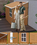 Heavy Duty Metal Tool Shed With Windows Lockable Door And Ventilation Weatherproof Outdoor Storage For Backyard And Lawn Gear 8 By 4 Feet Durable Brown Finish Built To Last For Tool Organization And Patio Equipment installed on wooden deck