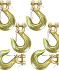 Six Pack Three Eighth Inch Clevis Slip Hooks With Safety Latch, G70 Forged Steel Chain Hooks for Heavy Duty Tow Jobs, Yellow Zinc Coated