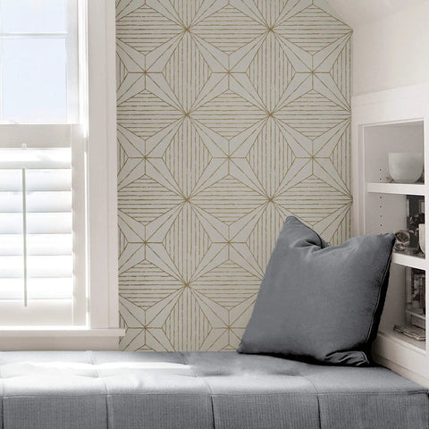 Gold Aurum Self Adhesive Wallpaper With Gray Geometric Pattern Peel And Stick Wall Covering for modern homes on an accent wall
