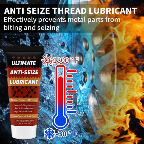 Front view of 1 oz copper anti-seize lubricant tube labeled Ultimate Anti-Seize Lubricant for bolts and spark plugs.