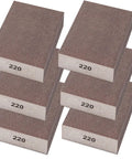 Stack of six 220 grit sanding sponge blocks, foam backed, for drywall wood furniture walls pots sheetrock metal, washable and reusable