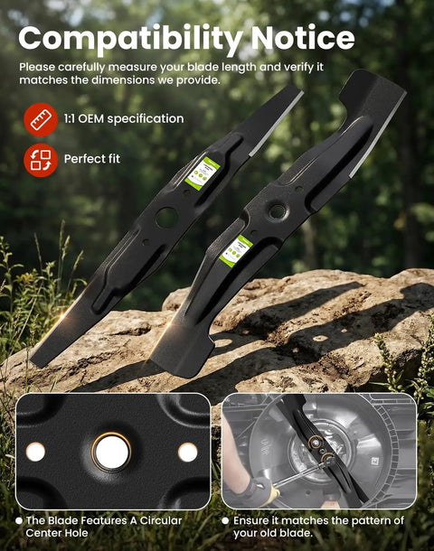 Lawn Mower Blades For Honda HRR216 HRX217 Walk-Behind Mowers Twin High Lift Mulching Blade Set 21 Inch close-up view