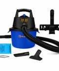Wet Dry Shop Vacuum 2.5 Gallon 2.5 Peak HP With 60 CFM 10 Ft Reach Twist N Lock Hose Wall Mount Portable Vacuum For Home Car Garage Includes Accessories Blue And Black