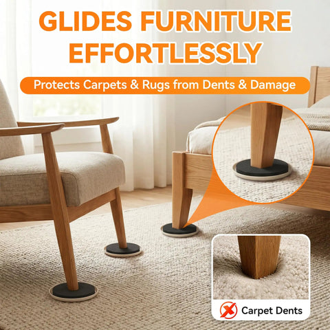 Heavy Duty Furniture Sliders Reusable Plastic Floor Protectors For Carpet Hardwood Chair Leg Glides under chair legs on carpet.