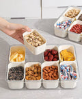 Two Pack Divided Snack Box With Clear Lid And Handles Portable Charcuterie Tray for parties and picnics filled with assorted snacks