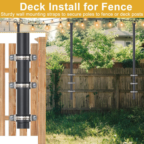 Two Pack 8 Foot Heavy Duty Metal String Light Poles For Outdoor Deck Garden Fence Yard Party And Wedding Lighting Kit