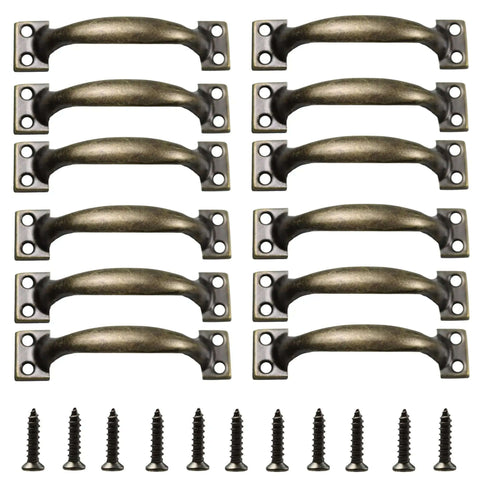 Beefy 12 Pack 4 Inch Vintage Barn Door Pulls In Antique Bronze Metal Heavy Duty Cabinet Handles Screw In Drawer Pulls Rustic Gate Handles.