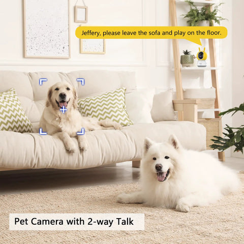 Crisp 2K Indoor Baby Monitor Camera for Home Security With 360 Degree View Night Vision Two Way Audio Motion Alerts Cloud Or TF Card Storage Alexa Compatible Pet Camera