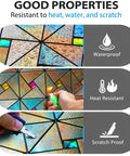 Windmill Glass Polished Rainbow Peel and Stick Backsplash Tile Kit for Kitchen Fireplace and Bathroom Aluminum Composite 3D Metal Look Easy Apply 10 Sheet Set with Strong Adhesive and Durable Finish highlighting waterproof, heat and scratch resistance.