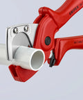 Pipe Cutter For Flexible Pipes And Hoses Up To 1 Inch Exterior Diameter With Spring Loaded Opening And Locking Lever Cuts Thin Walled Plastic Conduits And Fabric Reinforced Tubing Fast And Clean