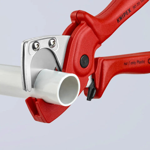 Pipe Cutter For Flexible Pipes And Hoses Up To 1 Inch Exterior Diameter With Spring Loaded Opening And Locking Lever Cuts Thin Walled Plastic Conduits And Fabric Reinforced Tubing Fast And Clean