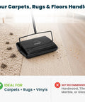 Grab And Go No Sweat Manual Sweeper For Carpets Hardwood And Rugs Triple Brush on carpet, picking up pet hair and crumbs.