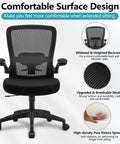 All Day Comfort Ergonomic Office Chair With Breathable Mesh, Adjustable High Back, Lumbar Support, Flip Up Armrests