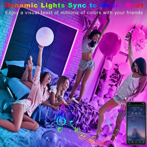 LED Strip Lights For Bedroom With Music Sync, App Control And Remote, Color Changing RGB Light Strips For Party Ambience