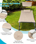 Hanging Hammock Chair With Stand And Canopy For Patio Chillin Cushions And Pillow Included Storage Bag Heavy Duty Swing Bed beige set up on grass with focus on removable pillow and fabric features.