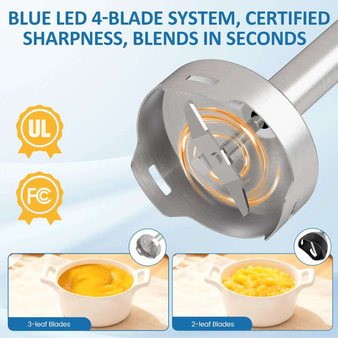 Total Beast 1000W Hand Blender With 12 Speed Immersion Tool And Turbo Function sharp stainless steel 4-blade system blending soup