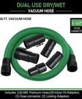 Green 6.56 ft replacement vacuum hose kit with fittings, dual flex for wet dry use, 1.5-inch diameter
