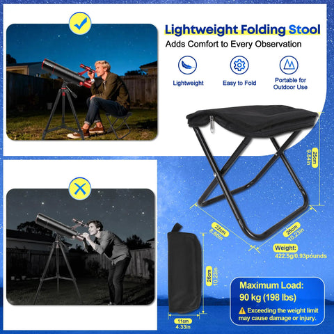 High Powered 90mm Aperture 550mm Refractor Telescope For Adults And Kids Dope Lunar Craters And Terrestrial Views Fully Multi Coated Optics For Bright Crisp Night Sky Viewing with lightweight folding stool