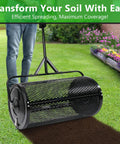Easy Push And Tow Compost And Peat Moss Spreader 36 Inch For Lawn Care Mulch Manure Seed Top Dressing With Powder Coated Metal Mesh Roller