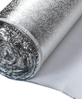 Heavy Duty Floor Underlayment With Advanced Moisture Vapor Barrier And Slick Silver Chrome Finish rolled up with vapor barrier tape.