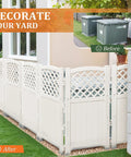 Outdoor Privacy Fence Kit With Four Lattice Panels For Yard And Patio Off White Resin Screen For Trash Bins And AC Units Installed